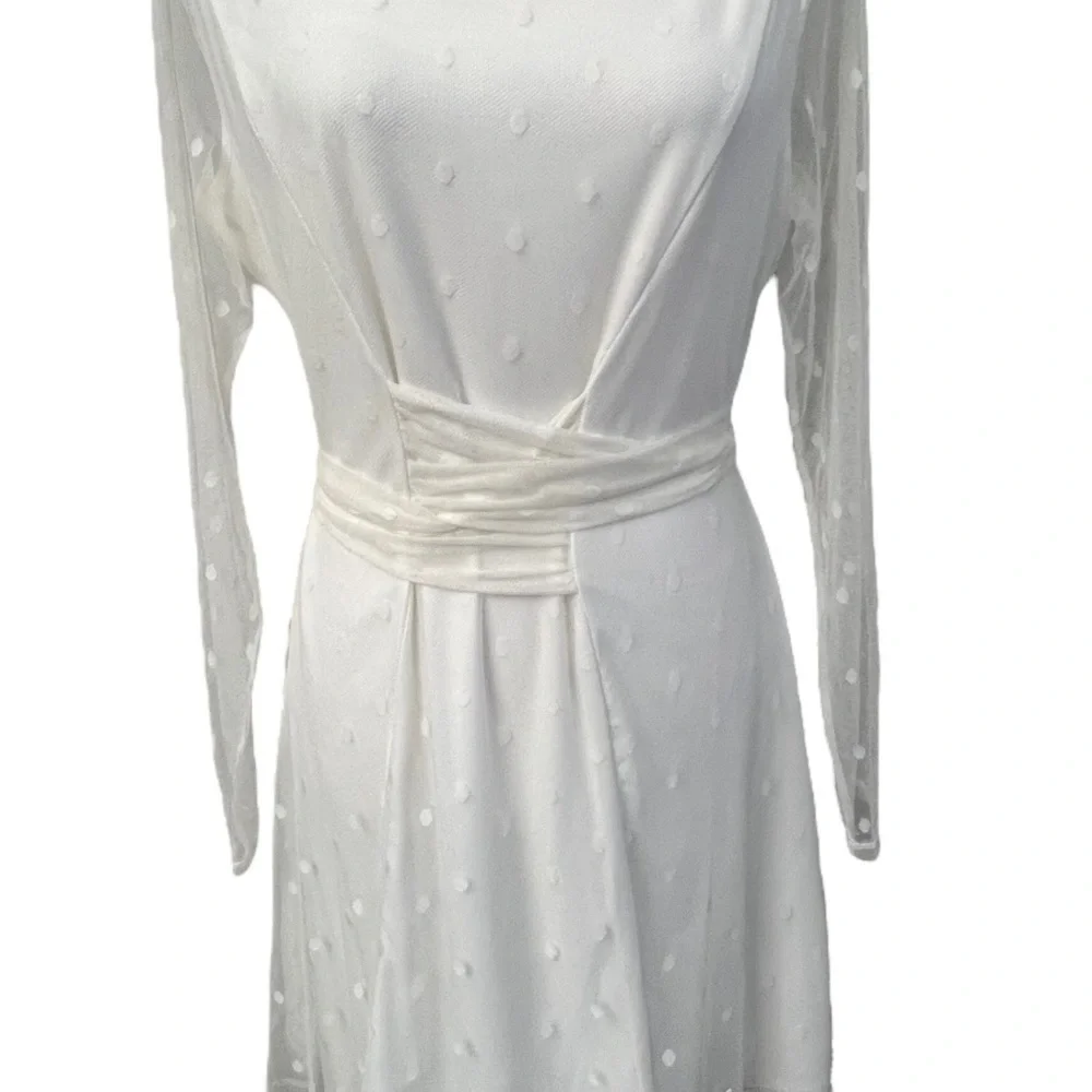 Lovers + Friends Ivory Mesh Dot Overlay Long Sleeve Dress - Size XL